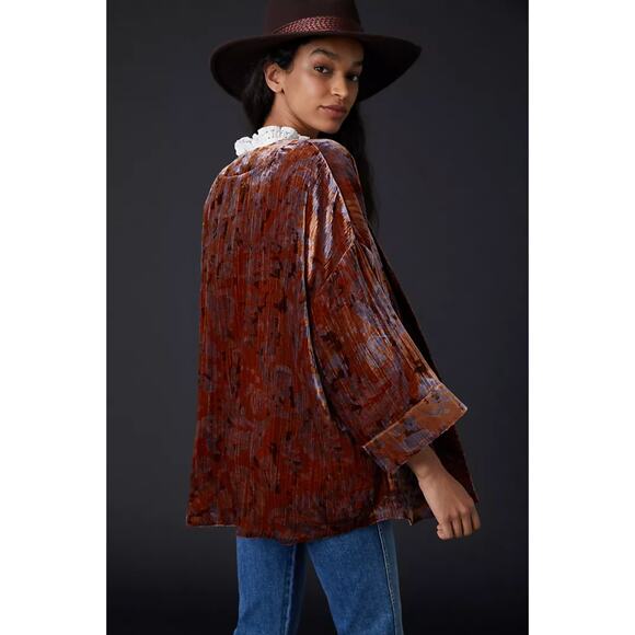Anthropologie Velvet Kimono Jacket in Rust and purple xs - Picture 4 of 8